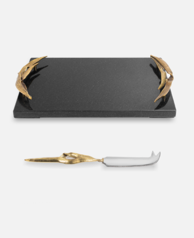 Black Granite Serving Tray with Knife
