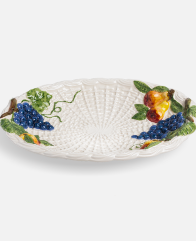 Oval Ceramic Serving Tray with Woven Pattern