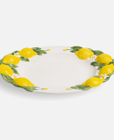 Oval Ceramic Lemon-Themed Platter